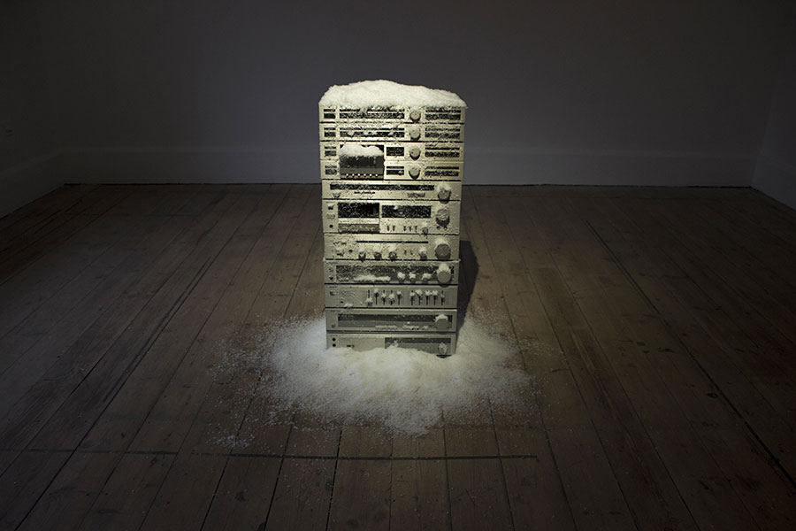 Maria Loboda. Hearing The Omniabsence. 2019. (High Fidelity equipment, Fake snow)